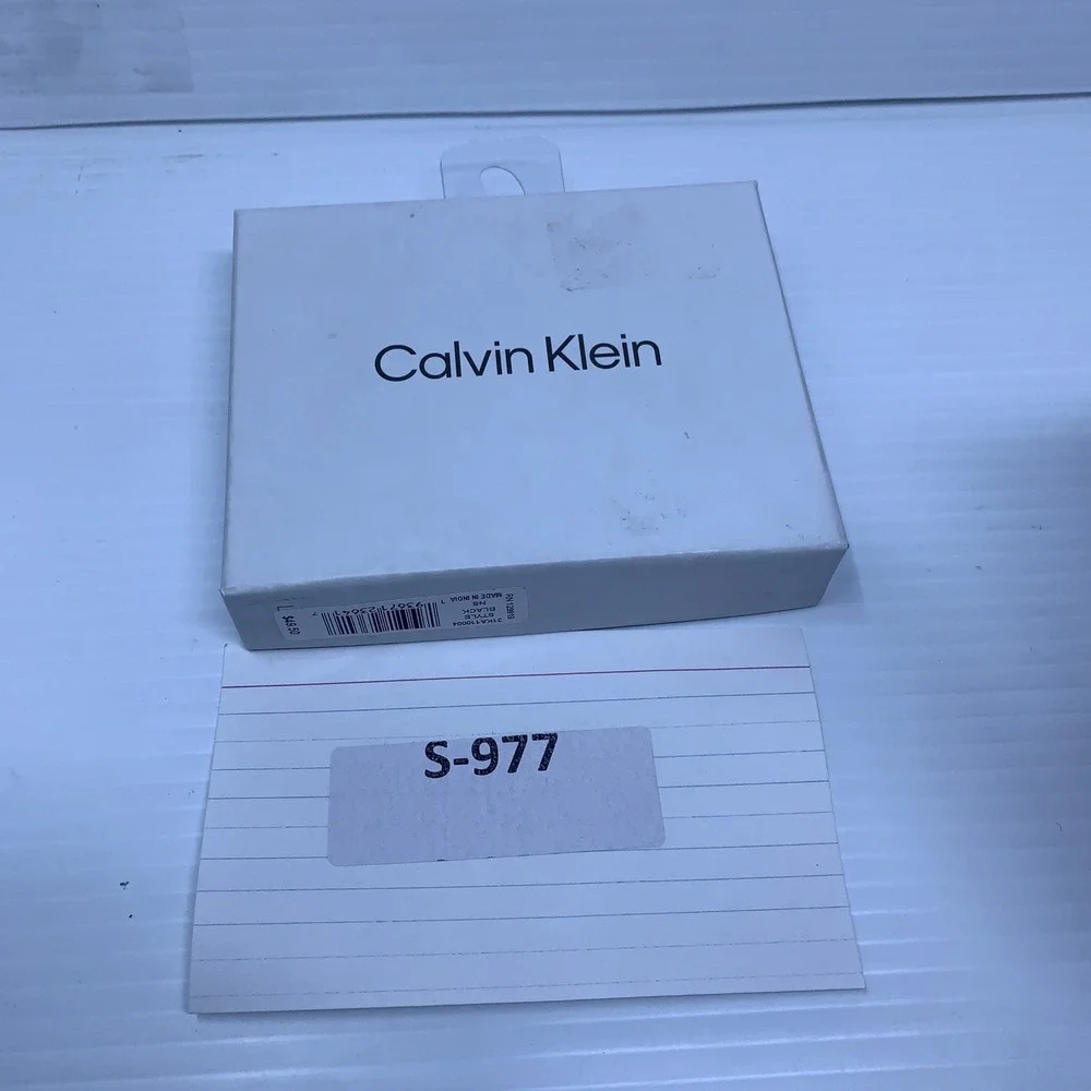 Calvin Klein Mens NS Black Carbon Fiber Leather RFID Trifold Wallet NWT